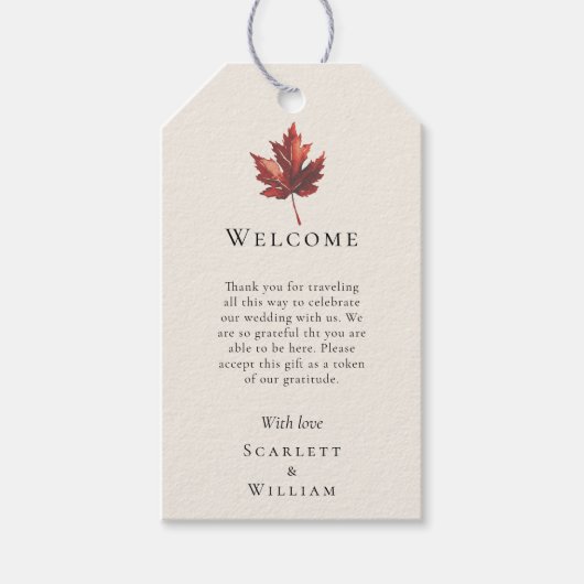 Étiquettes-cadeau Simple automne de crème de la feuille Destination  (Devant)
