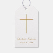 Étiquettes-cadeau Simple baptême croix script or (Devant)