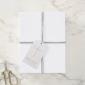 Étiquettes-cadeau Simple baptême croix script or (Avec de la ficelle)