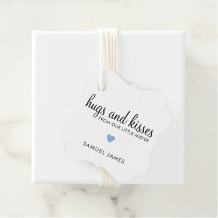 Étiquettes Cadeau Simple Bleu Coeur Garçon Élégant Baby shower migno