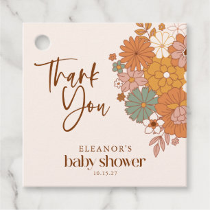Étiquettes Cadeau Simple Boho Retro Baby shower Floral Nom personnal