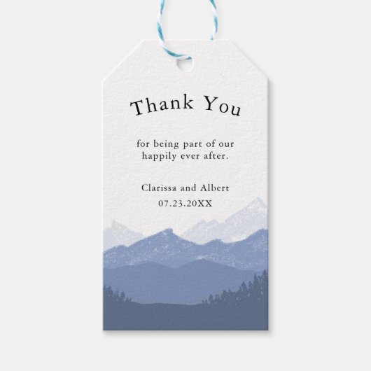 Étiquettes-cadeau Simple Elegant Blue Mountain Wedding Thank You (Devant)