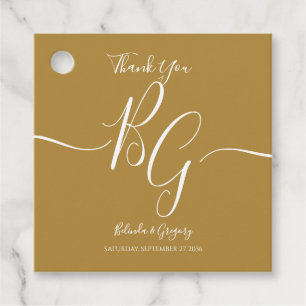 Étiquettes Cadeau Simple Elegant Golden Initiales Mariage Cadeau