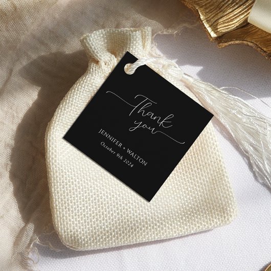 Étiquettes Cadeau Simple Elegant mariage noir et blanc
