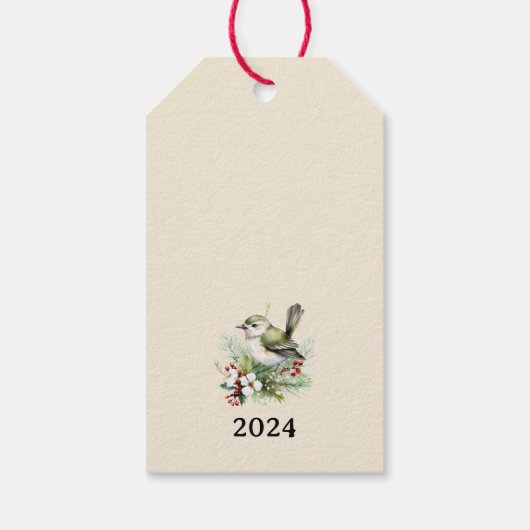 Étiquettes-cadeau Simple élégant Noël Floral Bird (Dos)