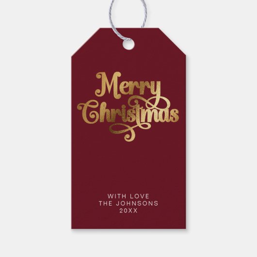 Étiquettes-cadeau Simple Elegant Retro Rouge & Or Joyeux Noël (Devant)