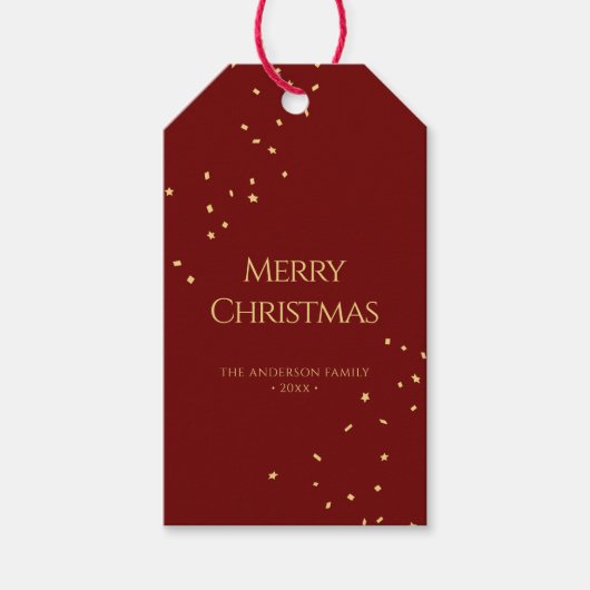 Étiquettes-cadeau Simple Elegant Rouge & Or Confetti Joyeux Noël (Devant)