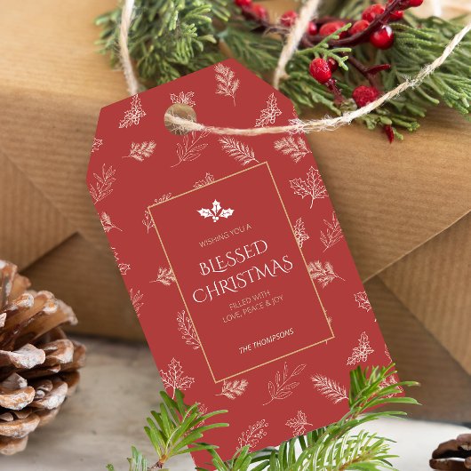 Étiquettes-cadeau Simple Feuilles blancs d'hiver Mistletoe rouge