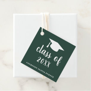 Étiquettes Cadeau Simple Forest Green Mortar Board Graduation modern
