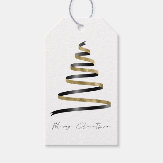 Étiquettes-cadeau Simple Gold Black Tree Script Joyeux Noël (Devant)