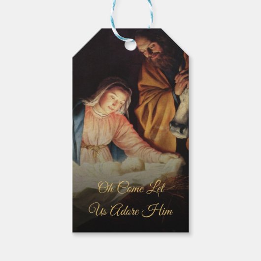 Étiquettes-cadeau Simple Gold Script Nativité religieuse Noël (Devant)