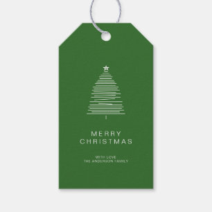 Étiquettes-cadeau Simple Green Line Art Joyeux sapin de Noël