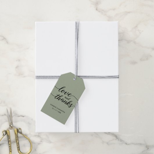 Étiquettes-cadeau Simple Green Mariage Amour et merci Script Custom (Avec de la ficelle)