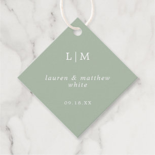 Étiquettes Cadeau Simple Mariage Élégant Vert Sauge Monogramme