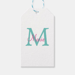 Étiquettes-cadeau simple minimal ajouter nom monogramme vert rose bl