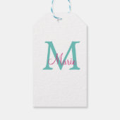 Étiquettes-cadeau simple minimal ajouter nom monogramme vert rose bl (Dos)