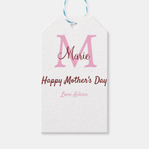 Étiquettes-cadeau simple minimum de jour mère monogramme nom rose te