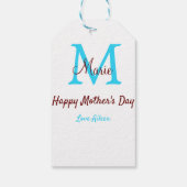 Étiquettes-cadeau simple minimum jour mère bleu monogramme rose nom (Dos)