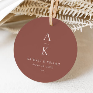 Étiquettes Cadeau Simple moderne Blush Brown Mariage Monogramme