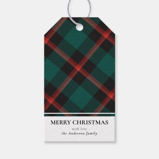 Étiquettes-cadeau Simple moderne Buffle vert Plaid Joyeux Noël (Devant)