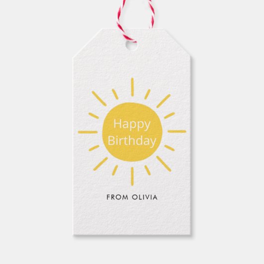 Étiquettes-cadeau Simple moderne Jaune brillant soleil Joyeux annive (Devant)