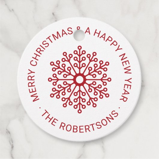 Étiquettes Cadeau Simple moderne Red Snowflake Joyeux Noël (Devant)