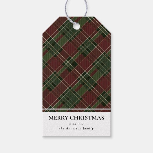 Étiquettes-cadeau Simple moderne rouge et vert Plaid Joyeux Noël (Devant)