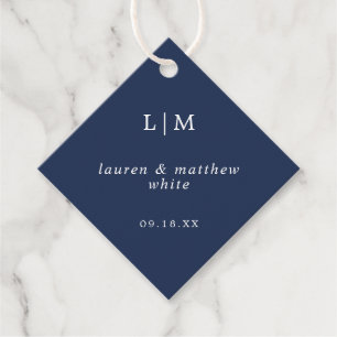 Étiquettes Cadeau Simple Monogramme Bleu Marine Élégant de Mariage