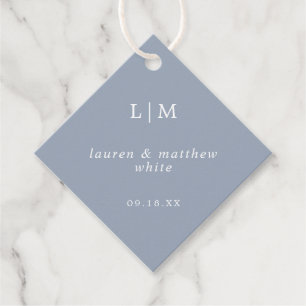 Étiquettes Cadeau Simple Monogramme Bleu Poussiéreux Mariage Élégant