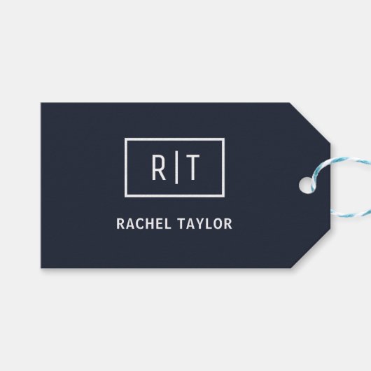 Étiquettes-cadeau Simple Monogramme professionnel Marine Bordure bla (Devant (Horizontal))