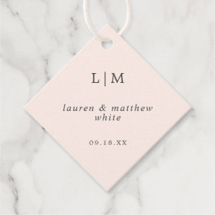 Étiquettes Cadeau Simple Monogramme Rose Pâle Élégant Mariage