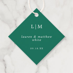 Étiquettes Cadeau Simple Monogramme Vert Émeraude Élégant Mariage