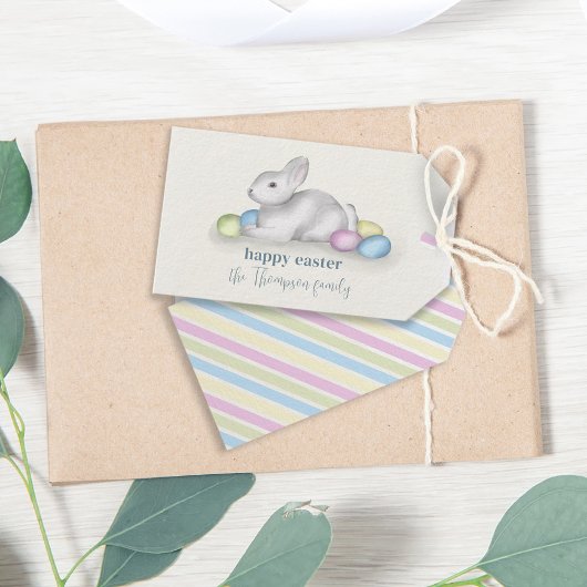 Étiquettes-cadeau Simple Pastel Happy Bunny Pâques Cute Classic