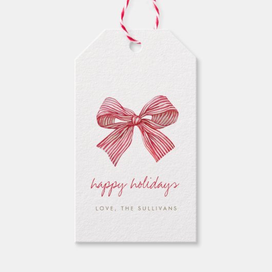 Étiquettes-cadeau Simple Red Candy Stripe Bow Noël (Devant)