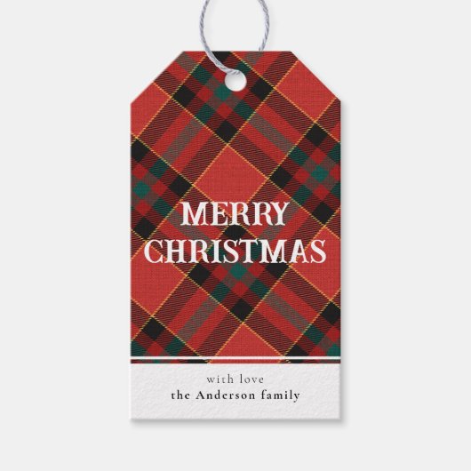 Étiquettes-cadeau Simple Rouge et Vert Plaid Joyeux Noël (Devant)