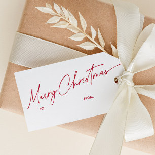 Étiquettes-cadeau Simple Rouge moderne Calligraphie Script Noël