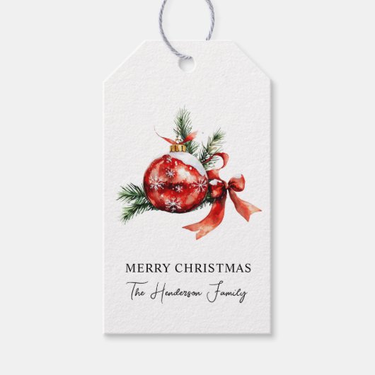 Étiquettes-cadeau Simple Script Aquarelle Ornement de Noël (Devant)