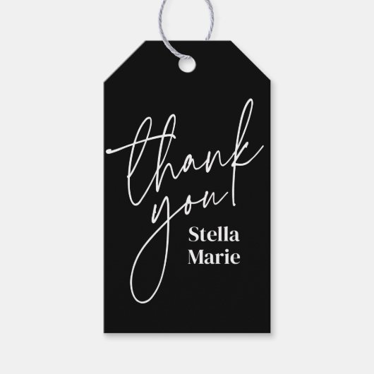 Étiquettes-cadeau Simple script moderne noir blanc merci (Devant)