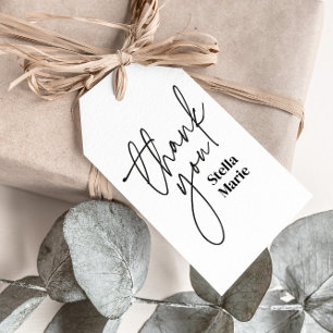 Étiquettes-cadeau Simple script moderne noir blanc merci