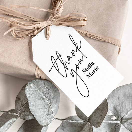 Étiquettes-cadeau Simple script moderne noir blanc merci