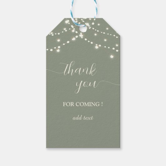 Étiquettes-cadeau Simple String Lights Sage Green Thank You (Devant)