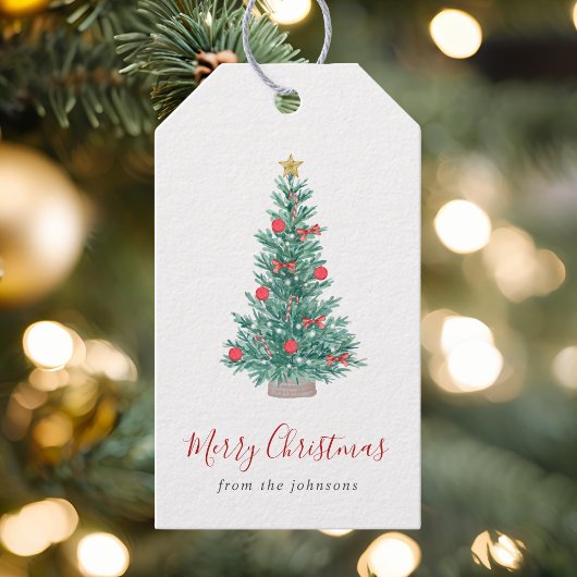 Étiquettes-cadeau Simple Watercolor Christmas Tree Festive