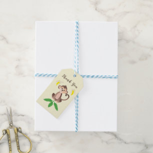 Étiquettes-cadeau Singe Feuilles tropicaux Bananes Merci jaune