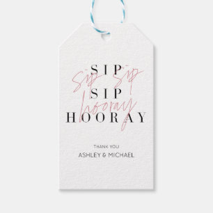 Étiquettes-cadeau Sip Sip Hooray Black White Pink
