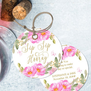 Étiquettes Cadeau Sip Sip Hooray Fleurs aquarelle rose et or