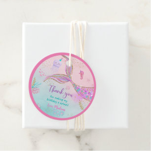 Étiquettes Cadeau Sirène sous la mer rose violet Anniversaire