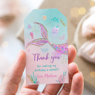 Étiquettes-cadeau Sirène sous la mer rose violet Anniversaire