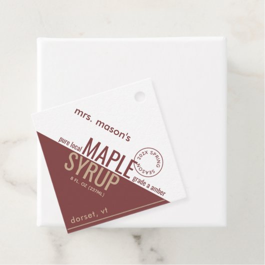 Étiquettes Cadeau Sirop d'érable kraft et rouge - valeur nutritive (En situation)