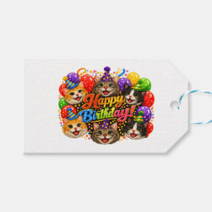 Étiquettes-cadeau Six chats vous souhaitent un joyeux anniversaire a