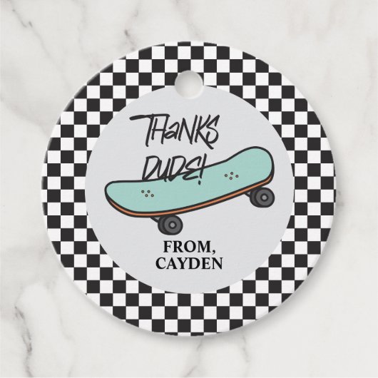 Étiquettes Cadeau Skateboard Let's Kick It Anniversaire Merci Favor (Devant)